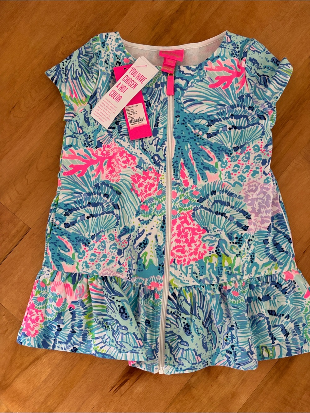 Lilly Pulitzer Girls' Zip Swim Cover-Up in Hot Pink, Aqua & Navy